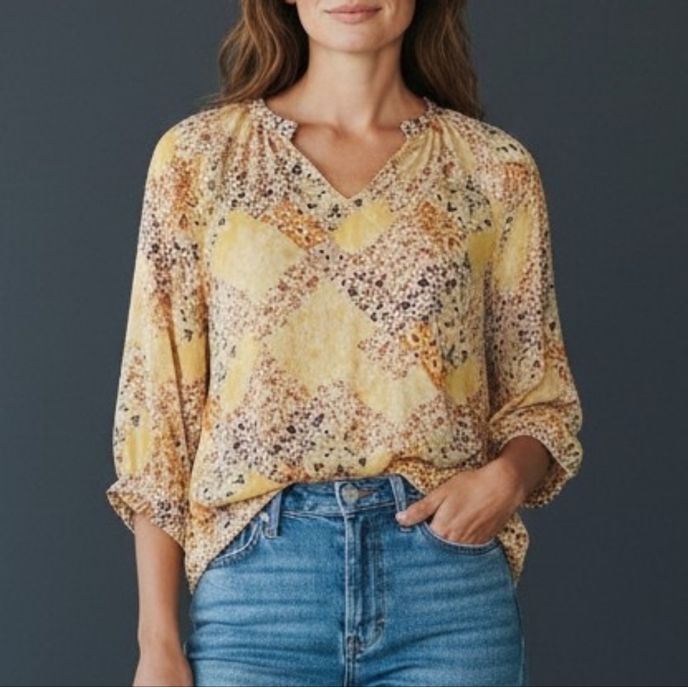 Matilda Jane Floral Yellow Patchwork Off Shoulder Peasant Blouse